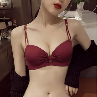 Victoria's elegant 2023 new year of the zodiac red underwear women's small breast push-up unwired seamless bra set women's bra burgundy (set + exquisite packaging) 75b=34b