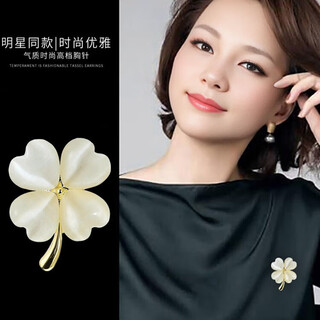 Pretty three-year-old four-leaf clover brooch, high-end women's high-end exquisite fashion anti-exposure corsage pin buckle pin fixed buckle clothing accessories cat's eye lucky four-leaf clover one pack