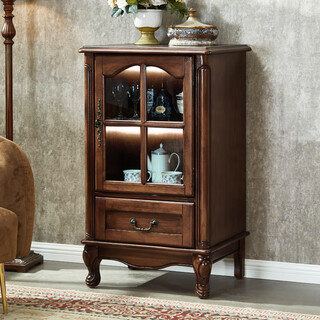 Craftsman laiyi american-style small wine cabinet display cabinet european-style living room tv side cabinet retro solid wood restaurant storage tea cabinet sideboard walnut color a single drawer small wine cabinet/right door door free led light bar