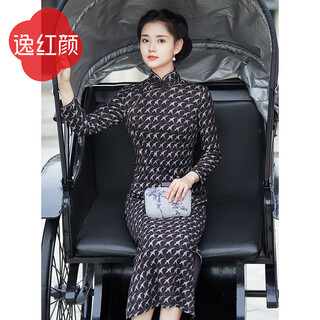 E.beauty yangui 2025 autumn new brushed knitted film and television drama same style daily cheongsam women's wear black and white l