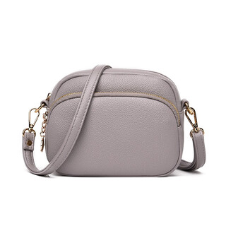 Huaji (huaji) women's bag genuine leather korean version versatile fashion shoulder bag crossbody bag casual portable three-layer cross-body cowhide small bag 0558-2 light gray