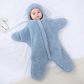 Colorful baby anti-kick quilt newborn infant sleeping bag onesie autumn and winter thickened warm starfish quilt outing clothing starfish quilt blue 3m about 0-2 months