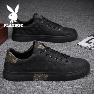 Playboy men's shoes 2025 autumn and winter new casual shoes men's high-end sneakers plus velvet business british leather shoes for men black 41
