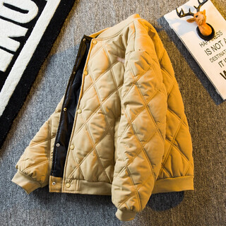 Gxmy diamond check cotton clothes men's winter thickened japanese retro trendy brand baseball uniforms couples casual cotton clothes men's jackets khaki baseball collar l 105-130jin jin is equal to 0.5 kg