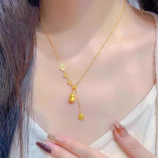 Chuji old phoenix gold gourd necklace women's new gold fulu gold set chain 18k color gold pendant fulu set chain