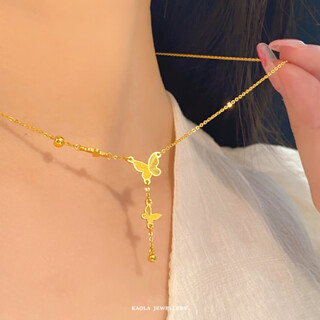 Dl 1998 fat donglai same style 14k gold necklace new butterfly tassel female fugitive princess gold and silver clavicle chain personality new 18k gold butterfly tassel necklace three butterflies