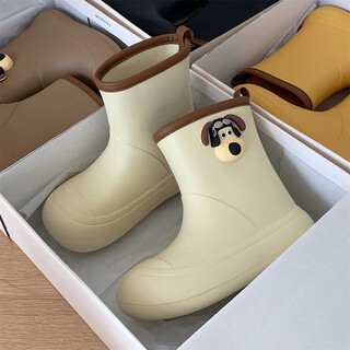 Thin strips (xixitiao) cute rain boots for women ins spring and summer non-slip waterproof mid-calf water shoes outdoor cartoon water rain boots for adults milk yellow brown 36-37