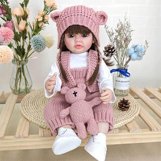 Reborn doll silicone full body soft baby 55cm accompanying bathable long hair simulated vinyl reborn doll large 55cm full glue pink overalls medium long hair toot 5 the clothes on the doll are just clothes