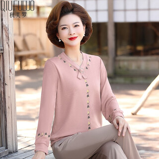 Qiu fuluo's mother autumn long-sleeved t-shirt loose middle-aged and elderly women's spring and autumn 50 and 60 western style knitted mother's day gift