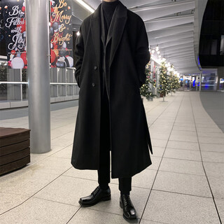 Yisichen black warrior cityboy cthulhu windbreaker men's german-style coat winter thickened korean long woolen coat black l