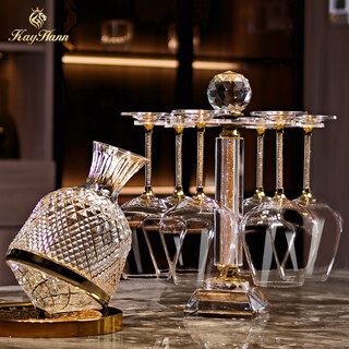 Kaihuan high-end burgundy red wine glass set gift box rotating decanter home diamond wine glass gift 8 pieces of gold diamonds (520ml*6+gold diamond cup holder*1+gold decanter*1) 520ml 6 pieces