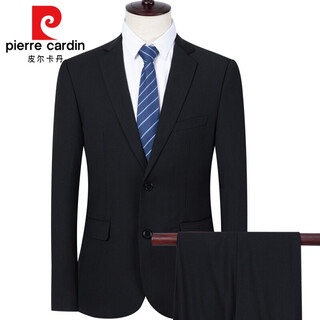 Pierre cardin 2024 casual men's suit color large size middle-aged suit jacket trousers set black 165