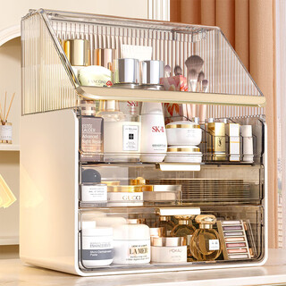 Cosmetics storage box dustproof dressing table desktop storage rack transparent acrylic storage box transparent 3-layer capacity delivery box