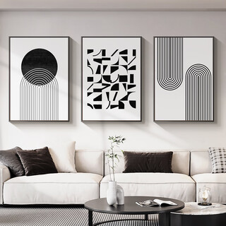 Long time no see living room decorative painting black and white gray abstract art sofa background wall mural modern simple triptych hanging painting