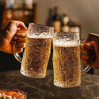 Banguyue beer cup light luxury high-end household set glacier cup large capacity glass cup craft beer cup with handle drinking cup tree pattern beer cup 480ml 2 pieces