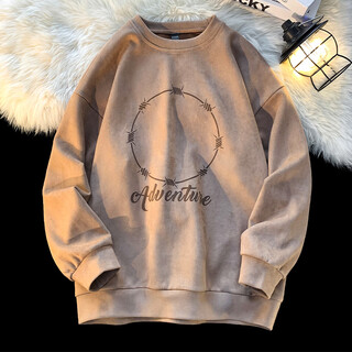 Dingfengbaoluo suede sweatshirt long-sleeved men's american vibe autumn and winter trendy printed bottoming shirt loose dfl01 coffee 2xl