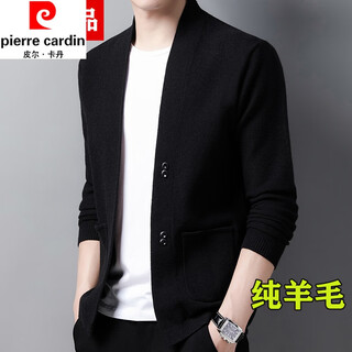 Pierre cardin men's wool knitted cardigan jacket spring and autumn new korean style casual versatile outer sweater top for young and middle-aged people four buttons black 165