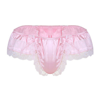 Guzhi large size european and american men's sexy underwear lace transvestite sexy transparent gay anti-silk cross-dressing sexy thong 0 pink m
