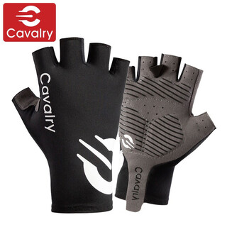 Cavalry bicycle gloves wind-breaking half-finger mountain bike road bike shock-absorbing gloves men and women spring and summer outdoor sports fitness gloves cycling equipment black l size