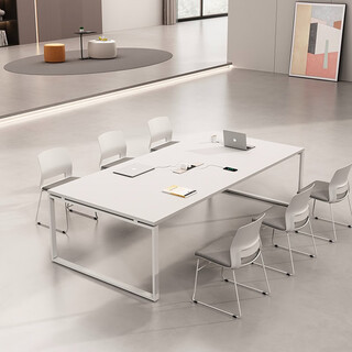 百媛白色会议桌长方形长桌简约现代小型会议室培训洽谈桌椅带插座 2.2*1.1米【带多媒体插座】