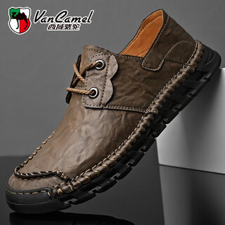 Western camel (vancamel) large leather shoes for men, soft sole, soft surface, genuine leather men's shoes, thick sole, wide head dad shoes, business casual shoes for men, khaki/lace-up 38 240