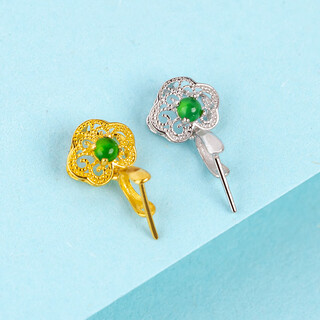 Beyou 18k gold buckle head with retro pattern craftsmanship, jadeite a top bead inlaid with k gold jade pendant, melon seed buckle, versatile buckle, 18k gold, white straight hole