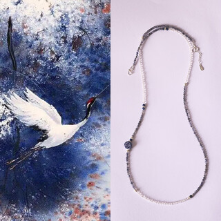 Dr-flvvs tanzanite necklace mountain stone handmade new chinese blue and white hand-painted ceramic sweater chain multi-turn bracelet