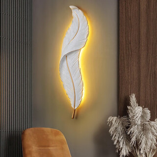Yunju lighting feather wall lamp living room light luxury creative bedroom bedside porch feather lamp modern simple tv background wall lamp 88*20*7.5cm white + gold 28w