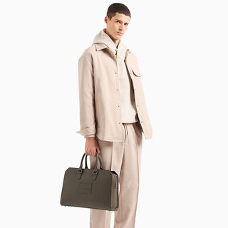 Emporio armani fashionable light luxury men's bag, tumbled leather business bag, computer bag, armani portable shoulder crossbody bag for boyfriend, brown 16 inches