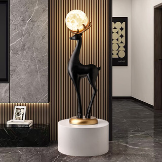 Bhm large elk floor-standing ornament light luxury high-end living room tv cabinet decoration lamp housewarming moving gift elk moon lamp black + base height 93cm