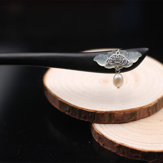Meng junchen black sandalwood handmade s925 silver hairpin for women hanfu xiu jade ancient style hairpin step shake birthday valentine's day gift no. 3 style (single pearl) + default packaging