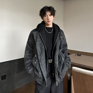 The most beautiful retro woolen hooded fake two-piece jacket for men in autumn and winter new design trendy casual tops gray xl recommended 125-145jin jin equals 0.5 kg