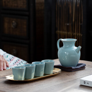 Ru shan ming <ru yan> ru kiln pot household wine set new year gift gift box packaging intangible ru kiln wine set