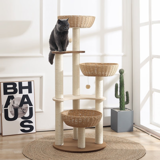 Jia chong cat climbing frame, cat nest, cat tree, integrated, non-occupying imitation rattan cat rack, cat scratching board, space capsule, four seasons cat supplies, 3 baskets, round y-816
