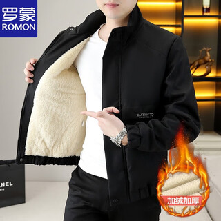 Romon jacket men's autumn and winter new style velvet thickened warm winter clothes trendy handsome men's casual versatile jacket black xl 120jin jin equals 0.5kg -135jin jin equals 0.5kg