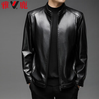 Yalu leather jacket men's spring and autumn business casual stand collar solid color leather jacket young and middle-aged men's dad's jacket jacket