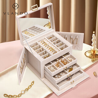 Vlando jewelry box earrings jewelry necklace bracelet jewelry box storage box large capacity premium birthday gift apricot pink lamb pattern