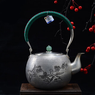 Mengxiang silver prosperous intangible cultural heritage hand-engraved pure silver handle kettle retro old large-capacity silver tea set gift box good things continue teapot about 609g no specifications