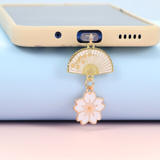 Ye yu is suitable for retro fan size mobile phone charging port, earphone hole, dustproof plug, jewelry pendant plug, male and female couple, white fan charging plug, type-c oval interface (anti-lost rope)