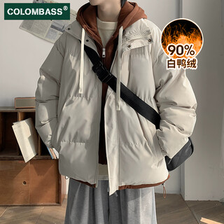Colombass fake two-piece down jacket men's winter new trendy brand short men's thickened couple's loose winter jacket apricot (90% velvet content) couple's style xl (180) recommended 130-145 jin jin equals 0.5 kg loose version