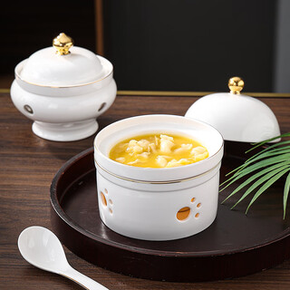 Moss life candle heating stew cup hotel high-end soup cup restaurant creative tableware insulated sea cucumber soup bowl 5.5-inch earless fin cup - inlaid with gold