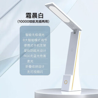 Xuan sheng rechargeable desk lamp, ultra-long battery life 20,000 mah, rechargeable desk lamp, ultra-long standby desk lamp, student dormitory study lamp, vertical folding desk lamp-frost morning white, plug-in model only for usb plug-in use + three-tone