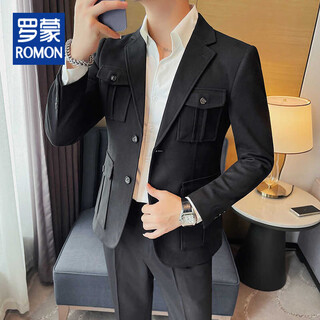 Romon high-end woolen suit jacket men's short autumn and winter 2025 new style slim hunting jacket top black xl
