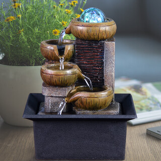 Spring fucun living room small flowing water fountain circulating water fortune feng shui wheel desktop decoration office fortune feng shui ball ornament step by step 386 with crystal ball