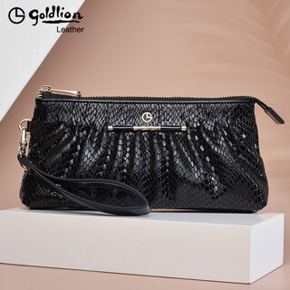 Goldlion women's clutch 2025 new genuine leather large capacity high-end fashion mom bag patent leather handbag cosmetic bag women's bag black officially authorized - one fake will be fined ten