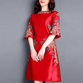 Weixuan high-end cheongsam wedding mother's dress high-end grand mother-in-law performance costume wedding mother-in-law red skirt red 3xl (recommended 135-144 jin jin equals 0.5 kg) one size