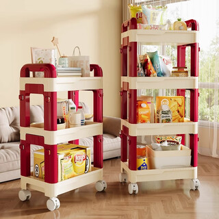Nifeng trolley storage rack multi-layer door storage rack bathroom corner rack study bookshelf balcony plastic storage rack with wheels and hooks removable 3-layer red