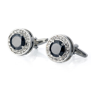 Apatia simple round white diamond crystal cufflinks for men, cuff studs for women, purple french shirt cuffs, gift box, black 16mm