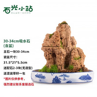 Shiguang station absorbent stone natural stone bonsai fish tank courtyard large fish pond landscaping absorbent stone original stone water stone bonsai 30-34cm absorbent stone containing 32cm blue flower pot