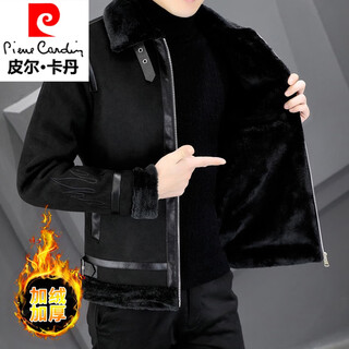 Pierre cardin woolen jacket men's jacket 2025 winter new velvet thickened short youth fur one-piece men's jacket black 3xl